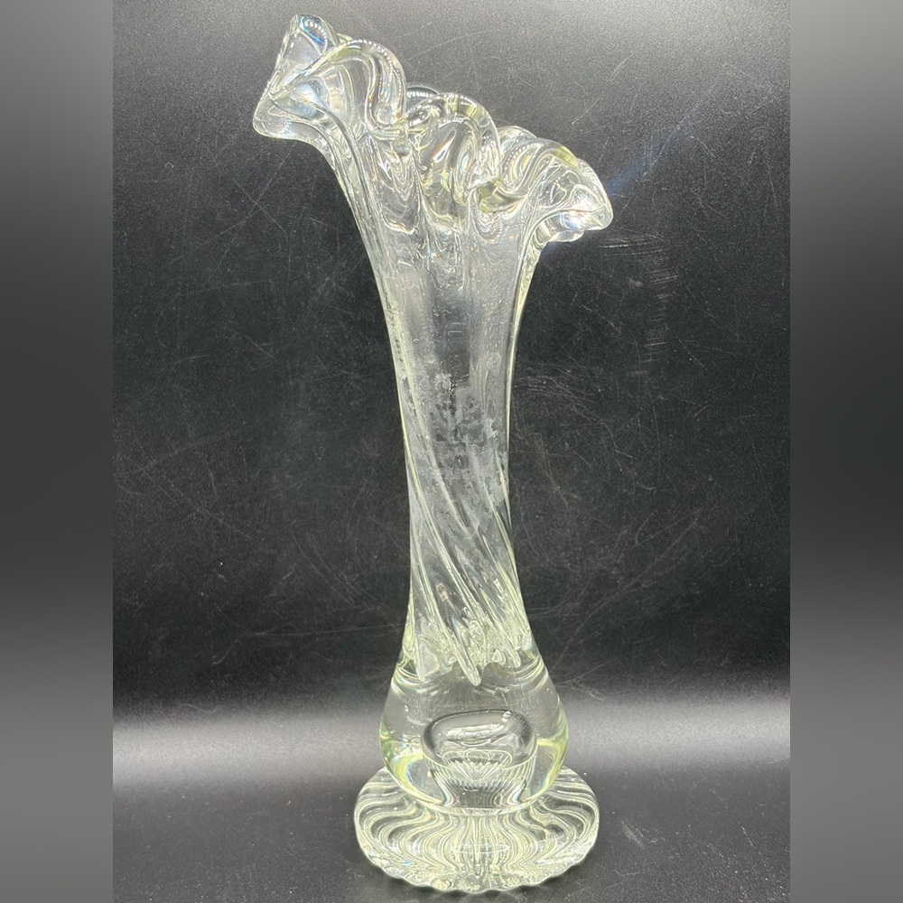 Vintage Mid Century Swung Glass Vase Chunky Ruffled Thick Walled Vessel Decor - Picture 6 of 14